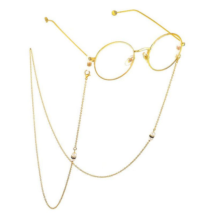 Металлическая нескользящая цепочка золотого цвета, c жемчугом и стразами, для очков и масок GL624