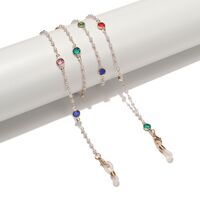 Металлическая нескользящая цепочка золотого цвета, с цветными стекляными бусинами и жемчугом, для очков и масок GL1542