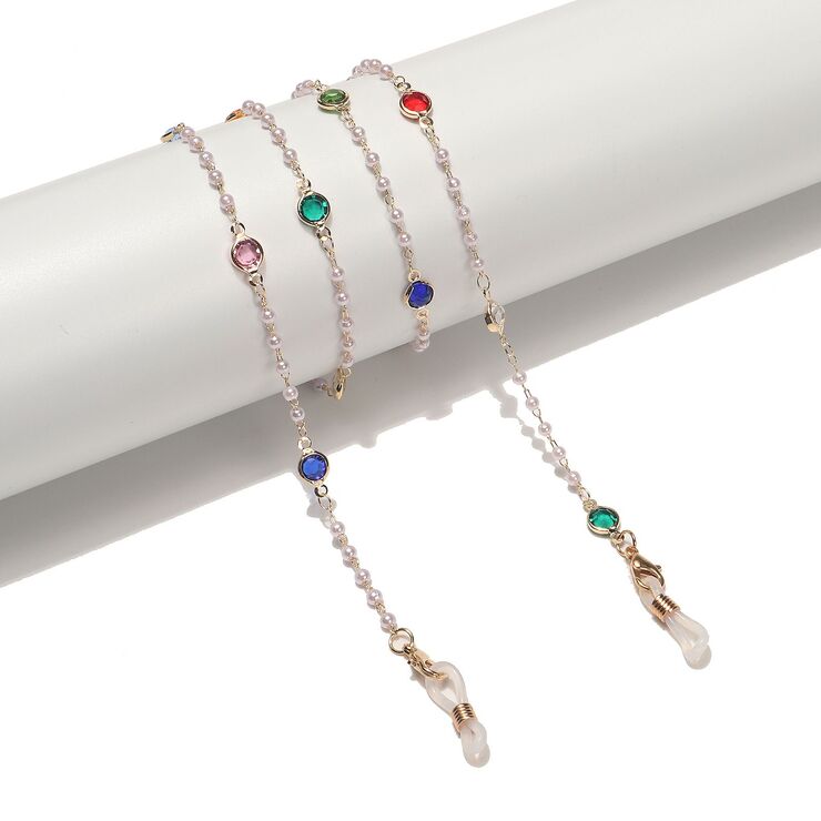 Металлическая нескользящая цепочка золотого цвета, с цветными стекляными бусинами и жемчугом, для очков и масок GL1542