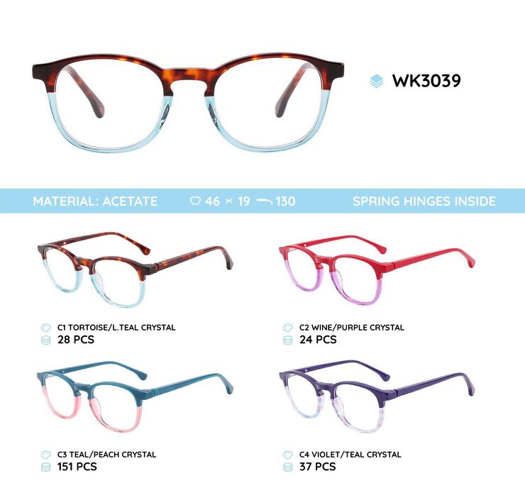 Acetate plastic frames for kids, with spring higes WK3039
