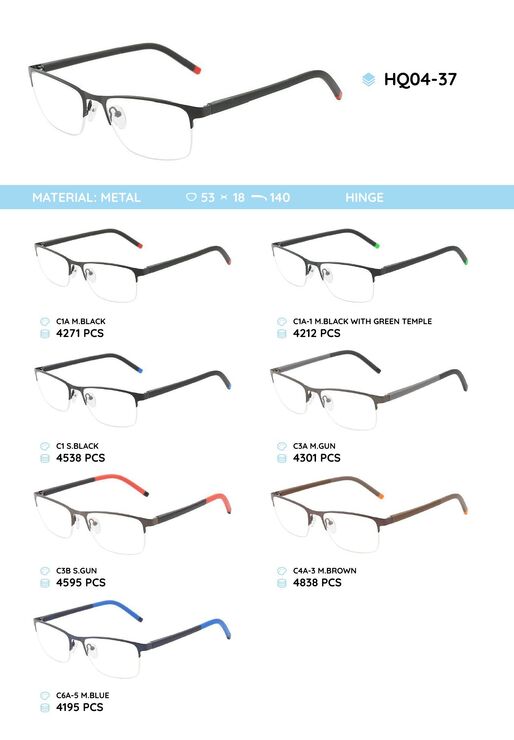 Металлическая оправа с дужками из материала TR-90 HQ04-37