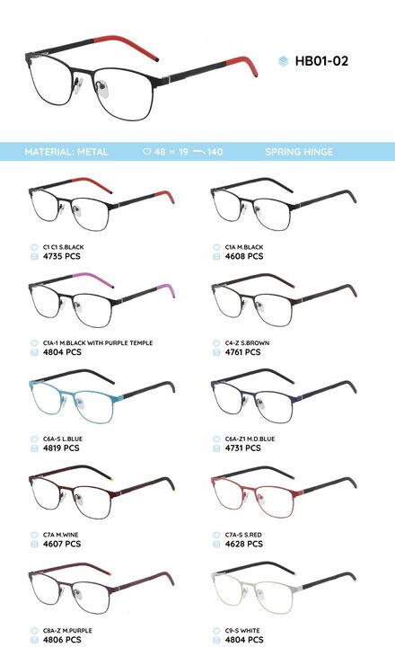 Металлическая оправа с дужками из материала TR-90 HB01-02