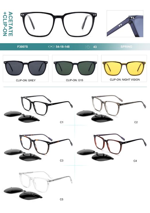 Plastic acetate frame with flex hinges + polarized clip-on Big City F3007S