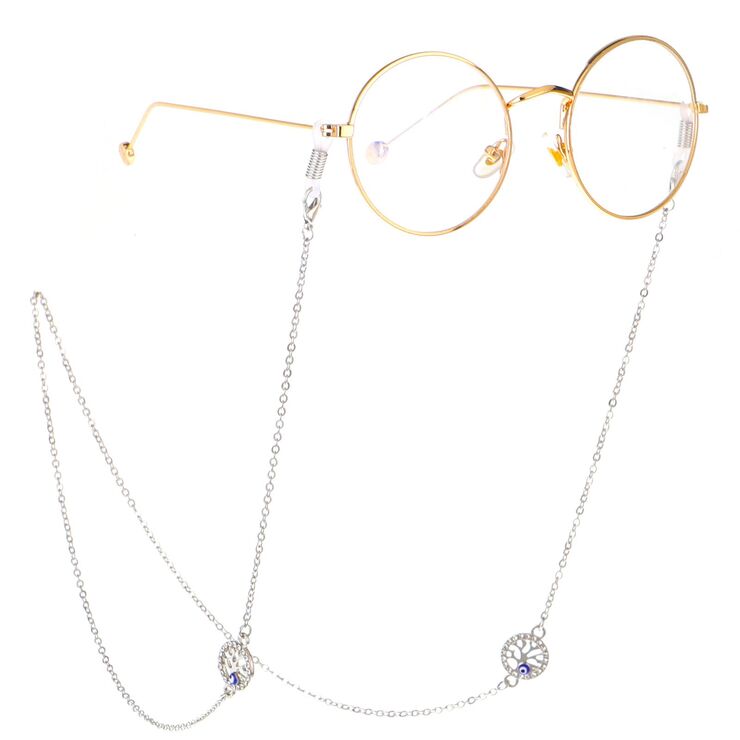 Металлическая нескользящая цепочка серебряного цвета, с подвечкой дерево жизни со стразами, для очков и масок GL228