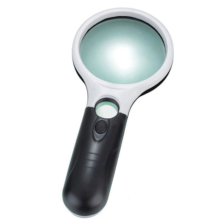 Magnifier with universal backlight and compass, magnifying glass with handle 6902C-XX, diameter 60 mm, magnification: 4Х, 45Х