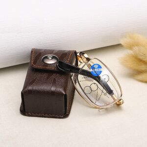 Folding multifocal metal reading glasses FL8802 with Blue ray cut protection with case, diopters from +1.00 to +3.50, RMC=62-64