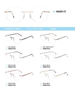 Металлическая безободковая оправа с дужками из пластика TR-90 HK09-17