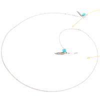 Металлическая нескользящая цепочка серебряного цвета, с бирюзой и листом, для очков и масок GL154