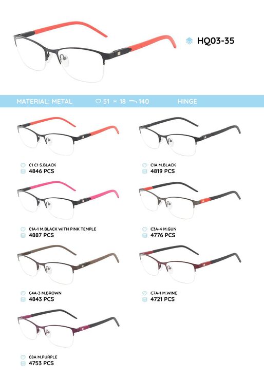 Металлическая оправа с дужками из материала TR-90 HQ03-35