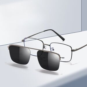 Оправа металлическая с защитой от синего света + магнитная солнцезащитная насадка (клипон) 7005-GT