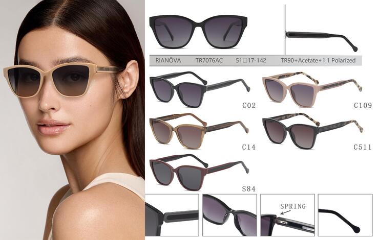 Polarized TR90+acetate plastic sunglasses with spring hinges Rianova TR7076AC