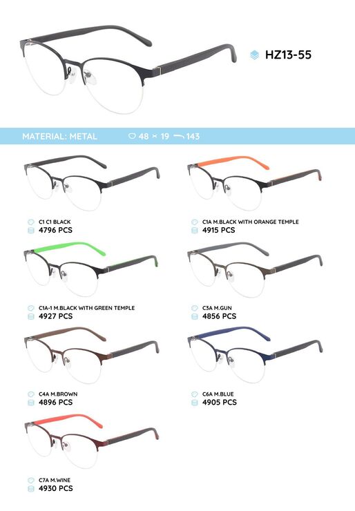 Металлическая оправа с дужками из материала TR-90 HZ13-55