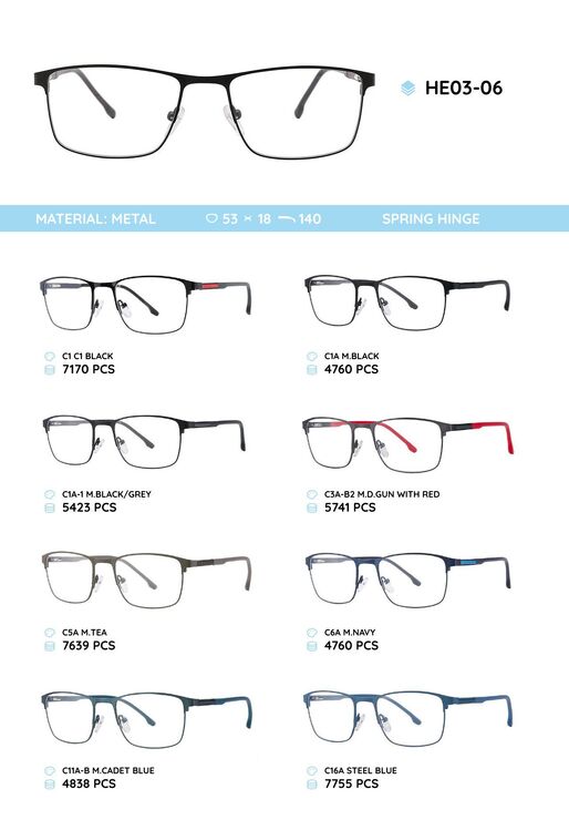 Металлическая оправа с дужками из материала TR-90 HE03-06