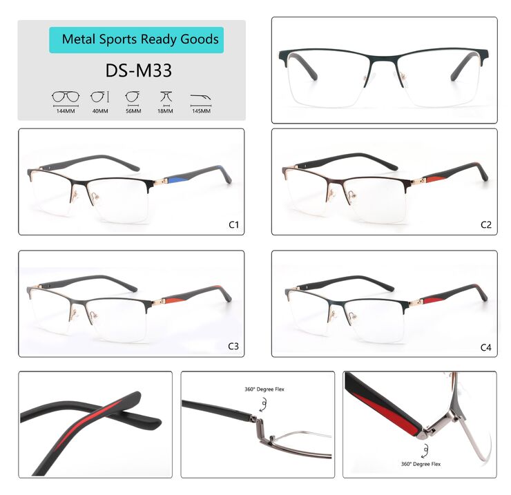 Nylor metal sport eyeglasses frame for men with 360° rotating spring hinges Big City DS-M33