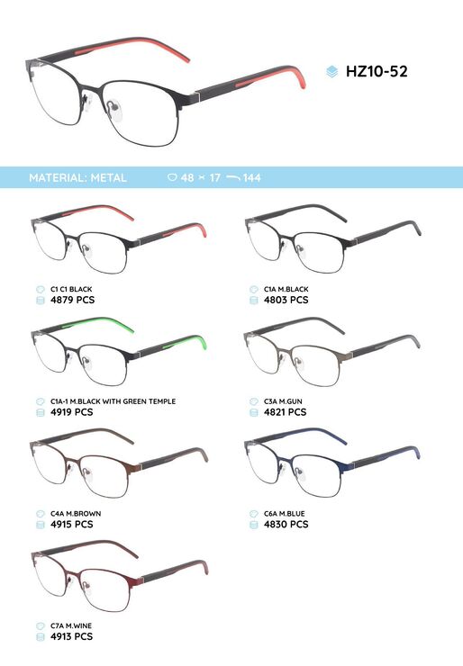 Металлическая оправа с дужками из материала TR-90 HZ10-52