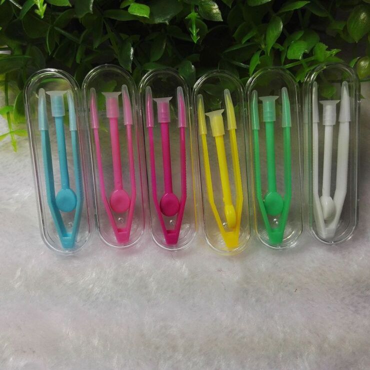 Tweezers with suction cup, individual packaging, length 7.0 cm, for working with contact lenses, assorted colors NZH-1, order from 100