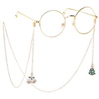 Металлическая нескользящая цепочка, золотого цвета, с подвеской рождественская елка и колокольчик, для очков и масок GL167