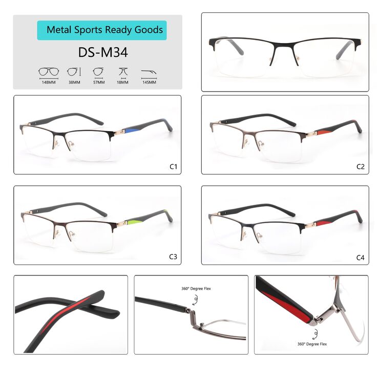 Nylor metal sport eyeglasses frame for men with 360° rotating spring hinges Big City DS-M34