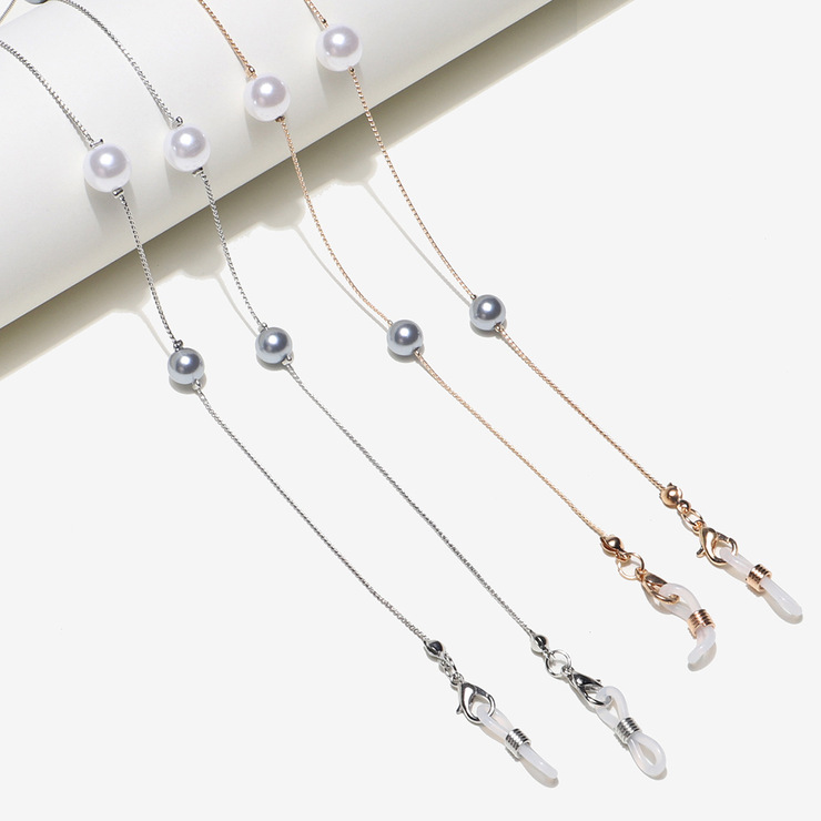 Металлическая нескользящая цепочка золотая и серебряная, комплект из 2 цепочек с жемчугом, для очков и масок GM089