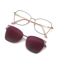 Оправа металлическая женская с защитой от синего света с флексом + магнитная солнцезащитная насадка (клипон) 7014-GT