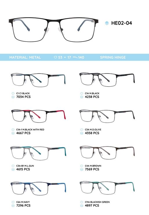 Металлическая оправа с дужками из материала TR-90 HE02-04