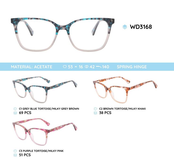 Plastic acetate eyeglasses frame with spring hinges WD3168