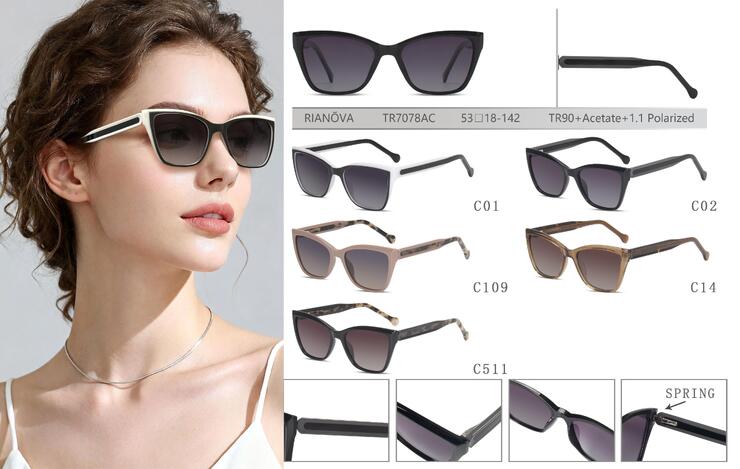Polarized TR90+acetate plastic sunglasses with spring hinges Rianova TR7078AC