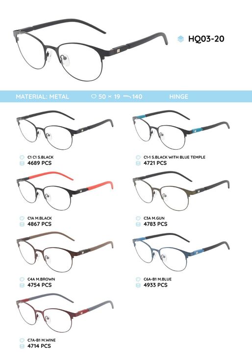 Металлическая оправа с дужками из материала TR-90 HQ03-20